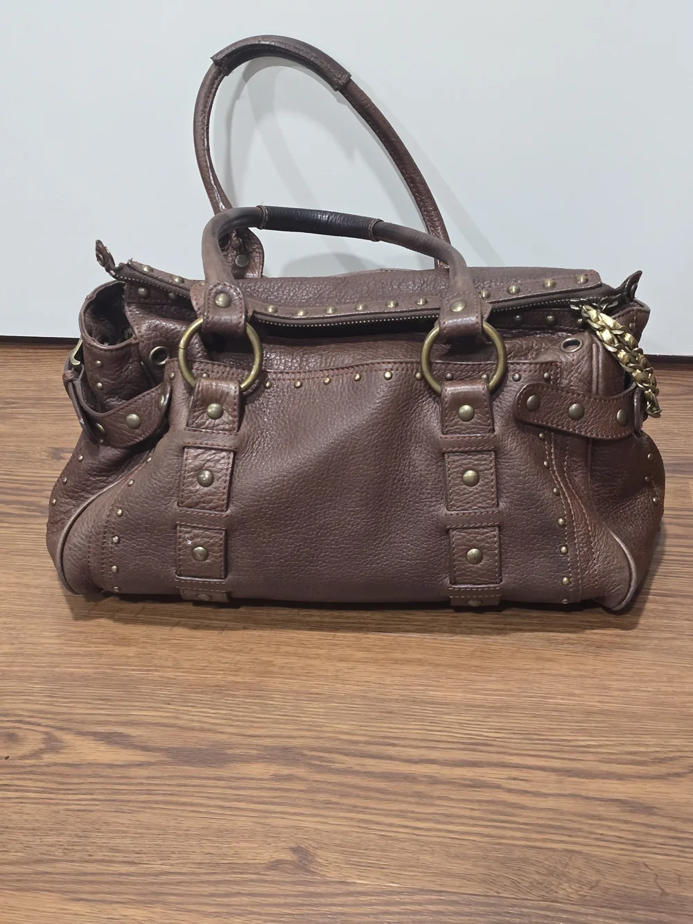 VTG Betsey Johnson Brown Leather Door Knocker Satchel Bag Y2K Rare